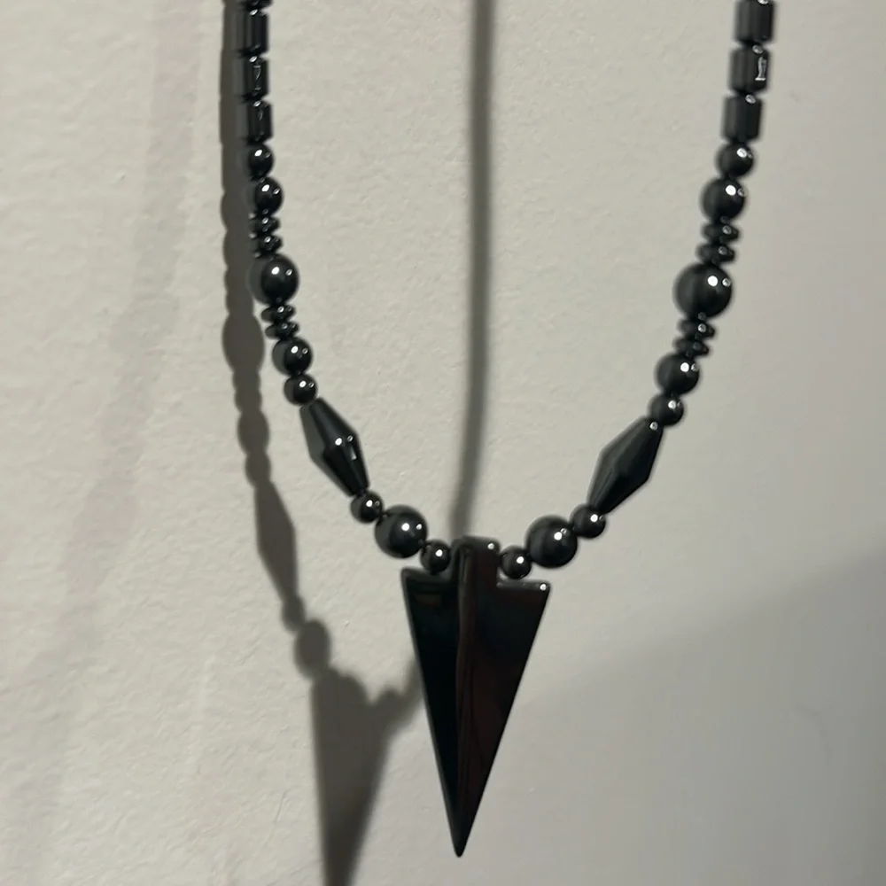 Hematite Bead Necklace with Arrow Head Pendant